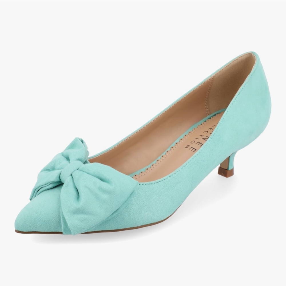 Journee Collection Blue Kitten Heel Pumps with Bow